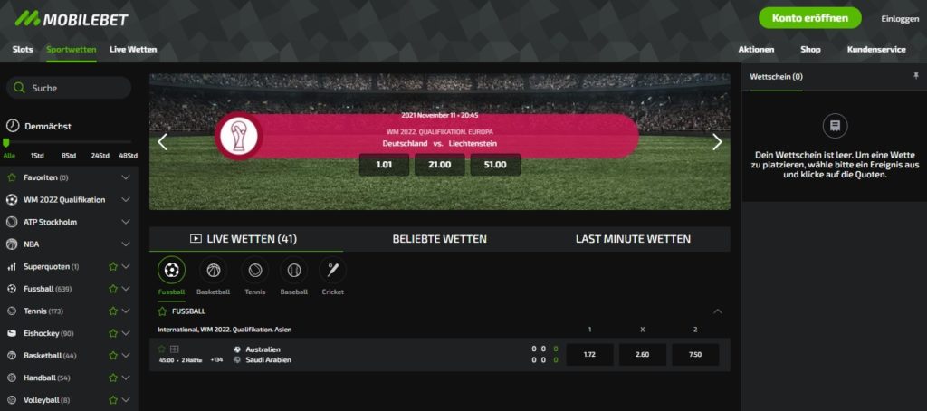 Mobilebet Webseite