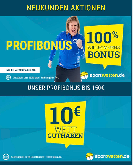 150€ Bonus plus 10€ Guthaben bei Sportwetten.de