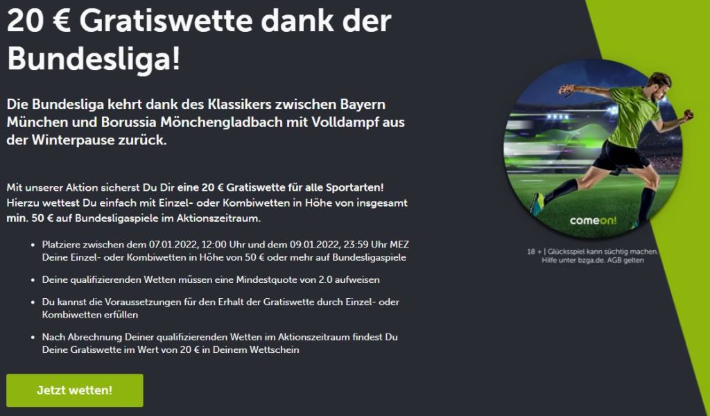 Bundesliga Wetten ComeOn Freebet Gratiswette