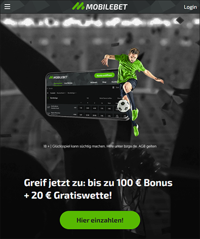 Mobilebet Neukundenbonus 100 Euro + 20 Euro Gratiswette