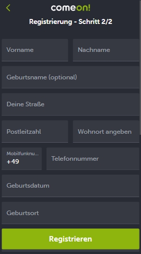 ComeOn registrieren