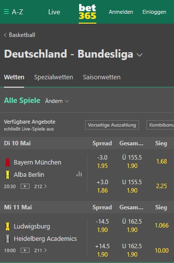 Bet365 BBL Wetten