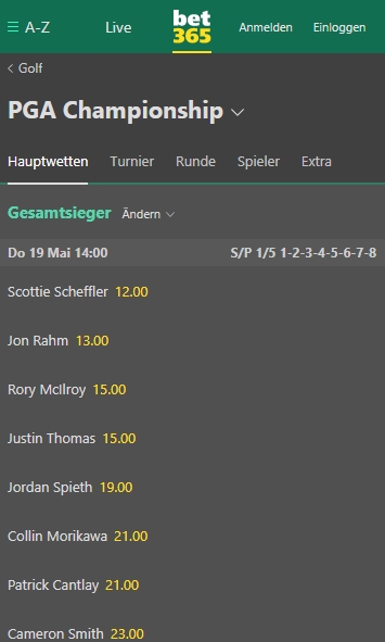 Bet365 Golf Wetten