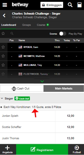 Betway Each-Way Split Faktor