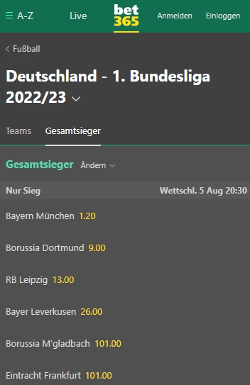Bet365 Langzeitwette Bundesliga