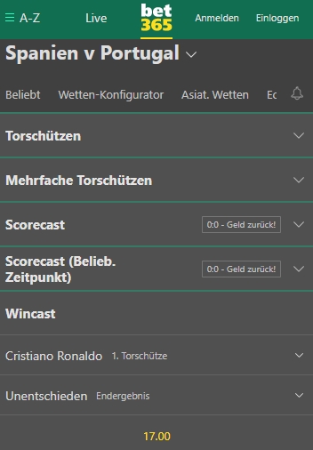 bet365 1. tor wette