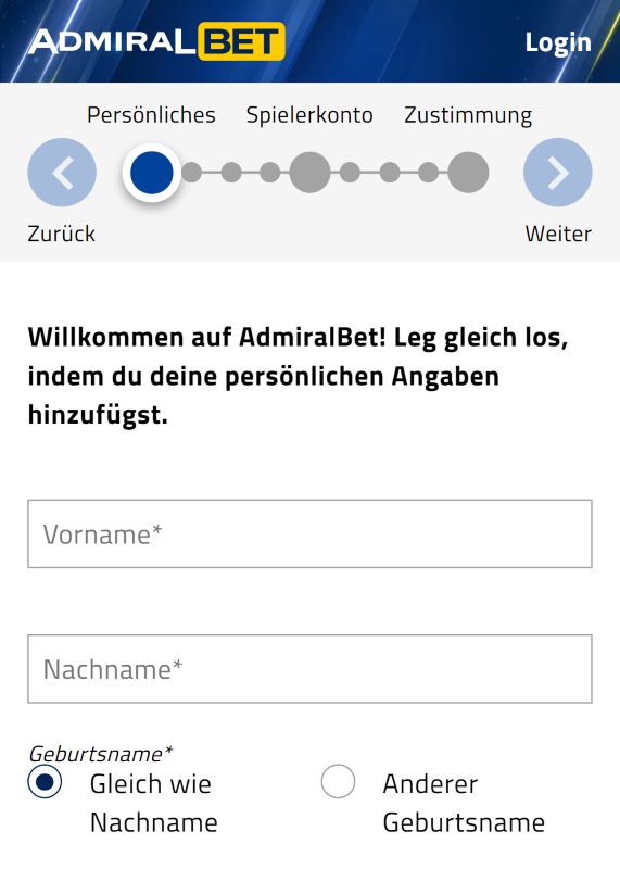 AdmiralBet Registrierung mit PayPal