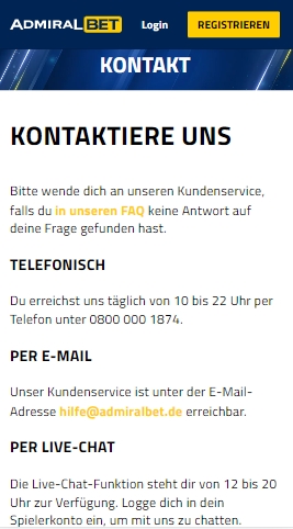 AdmiralBet Kontakt