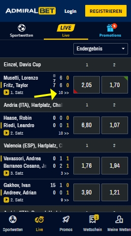 AdmiralBet Live-Wetten