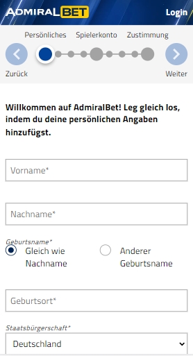 AdmiralBet Registrierung