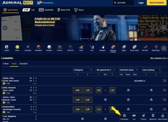 AdmiralBet Sportwetten Seite
