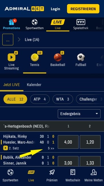 AdmiralBet Live-Wetten