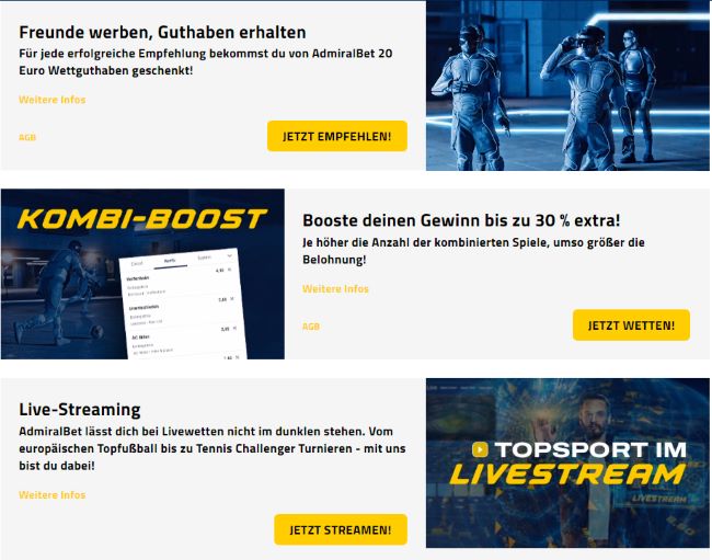 AdmiralBet Bonus für Bestandskunden
