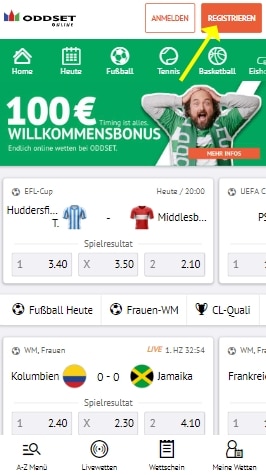 Oddset online Registrierung