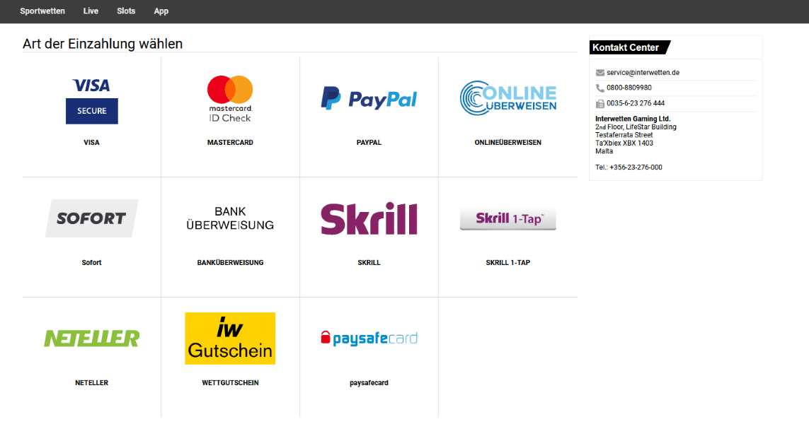 Interwetten Einzahlungen
