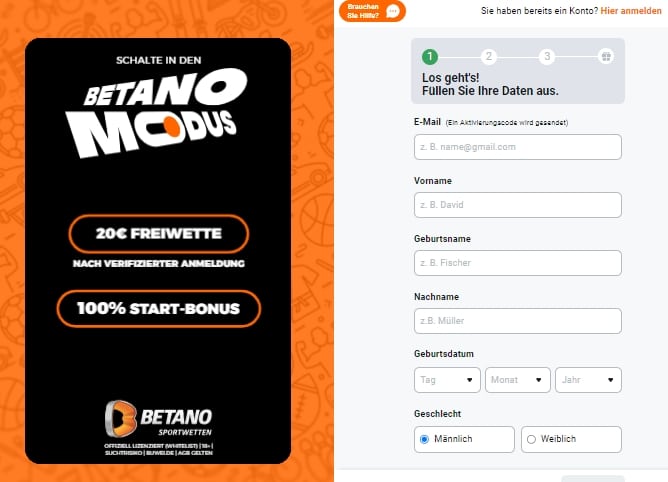 Betano Registrierung
