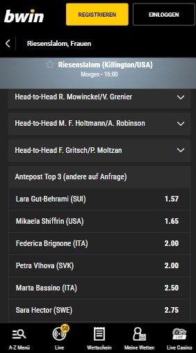 Bwin Ski alpin Wetten