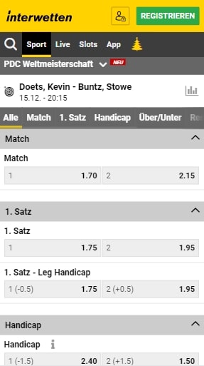 Interwetten Darts Wetten