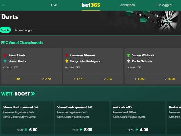 Bet365 Darts Wetten