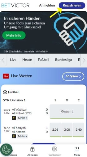 BetVictor Registrierung starten