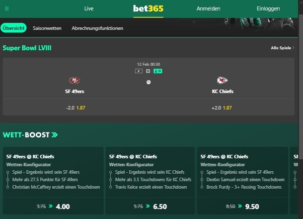 Bet365 Super Bowl Wetten