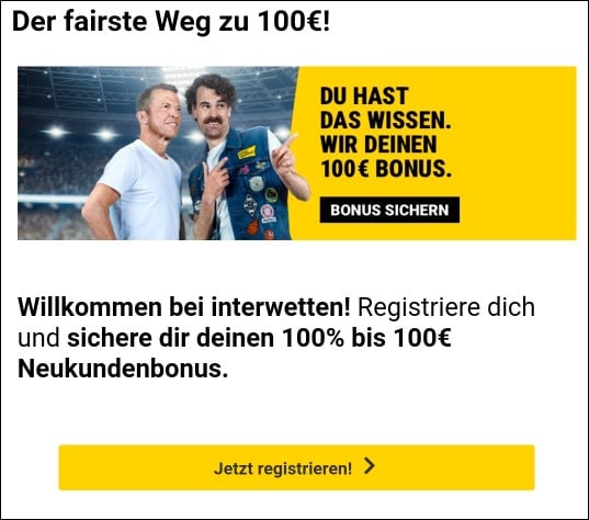 Jetzt Interwetten 100€ Neukundenbonus sichern