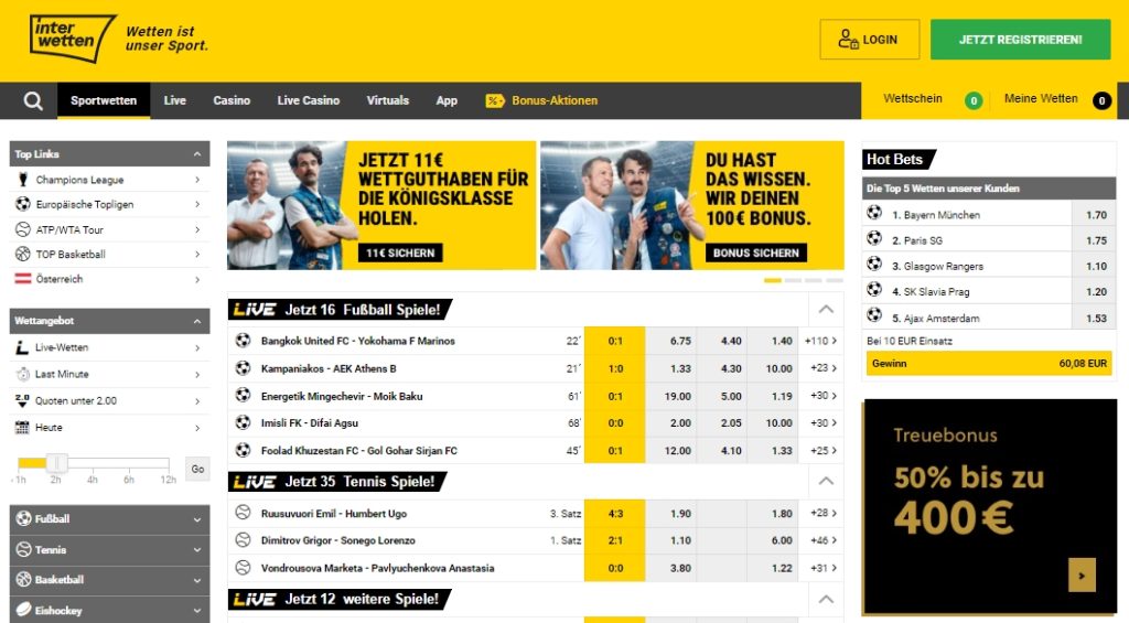 Interwetten Desktop Seite