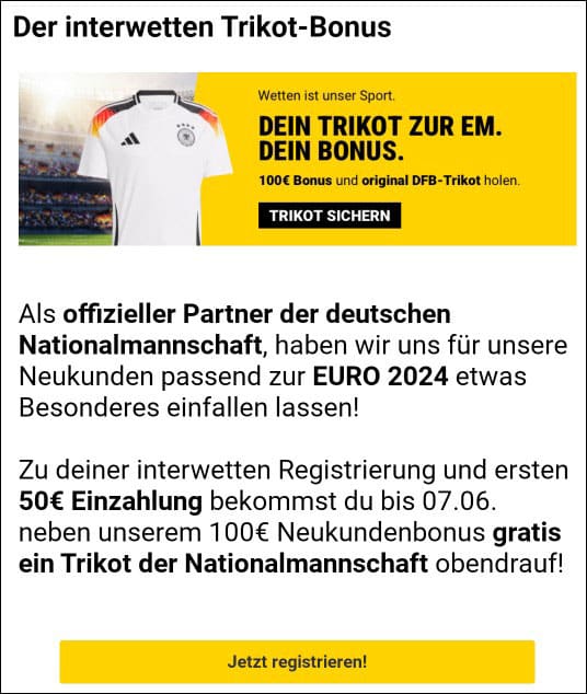 Interwetten EM Aktion Deutschland Trikot Gratis