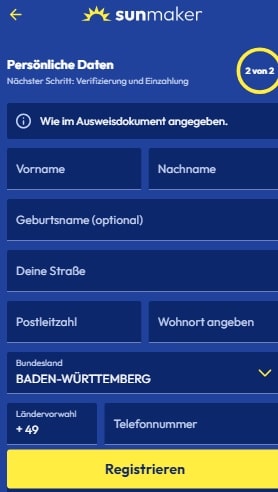 Sunmaker Registrierung