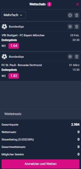 Vbet Wettschein