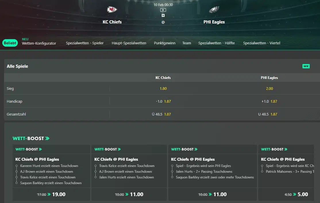bet365 eagles chiefs quoten