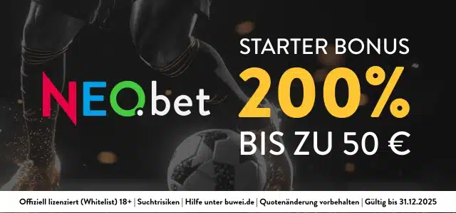 neobet starter bonus 200% bis 50 Euro